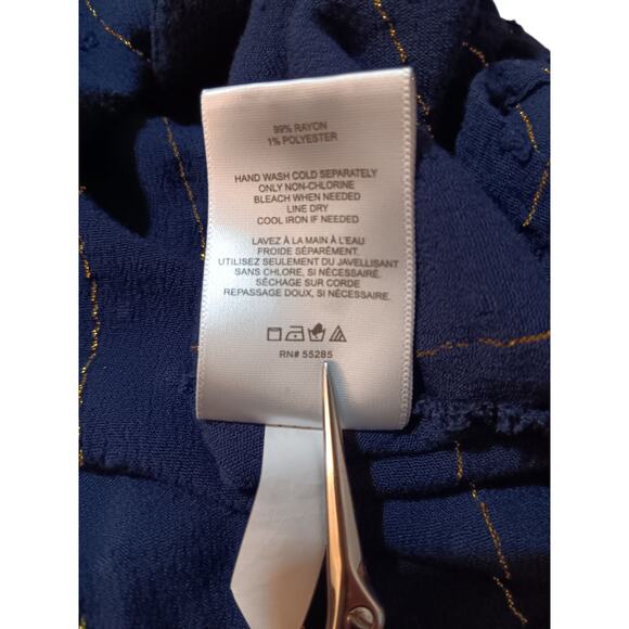 EXPRESS Classic Button Front Blouse Top Small Navy Blue Career Casual Basic - Picture 5 of 8